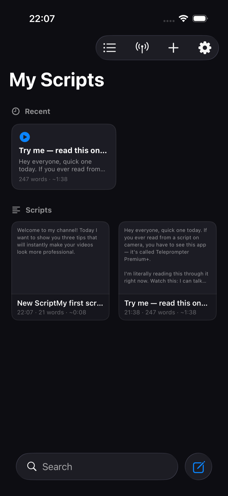 Grid view of the script library
