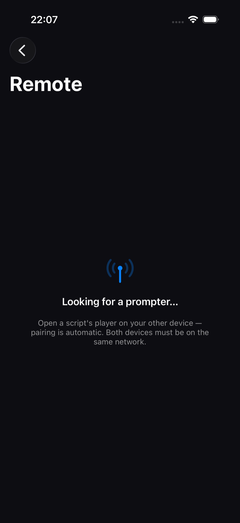 Remote control pairing in Teleprompter Premium+