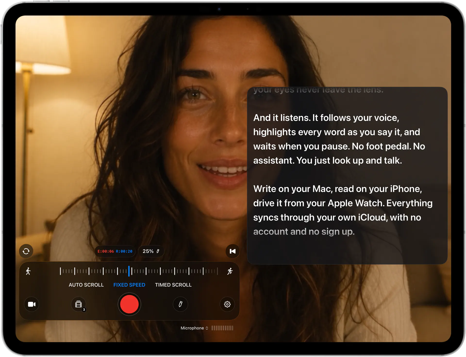 Recording on iPad in landscape with the script over the camera