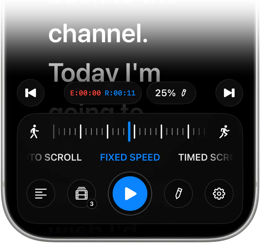 The iPhone prompter dock with the speed ruler and Fixed Speed selected