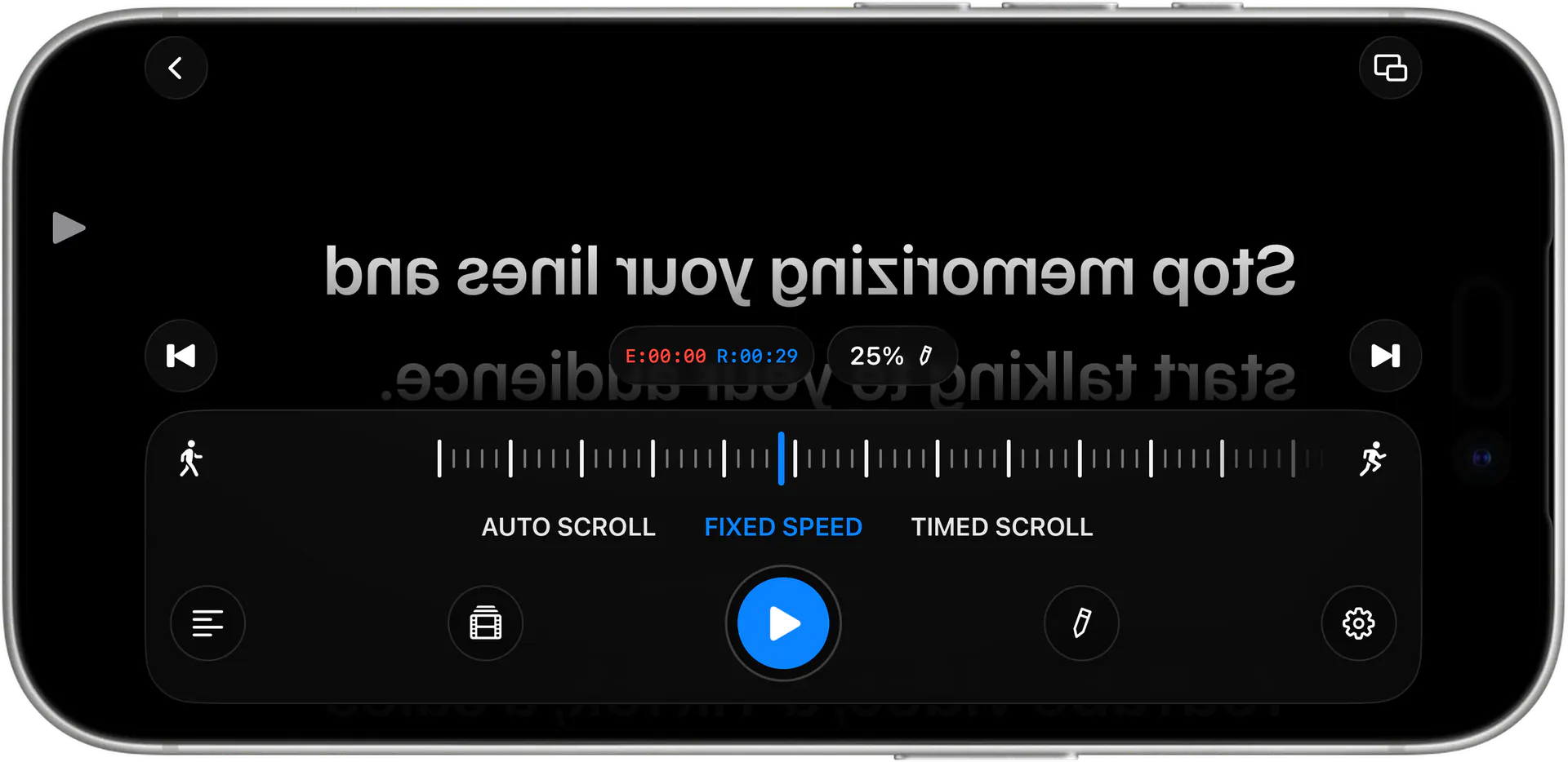 Mirrored text on iPhone in landscape for a teleprompter hood