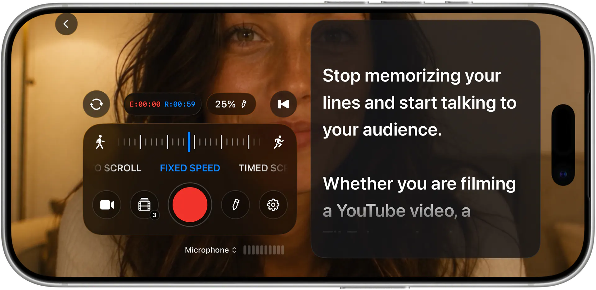 Recording landscape video on iPhone with the script over the camera