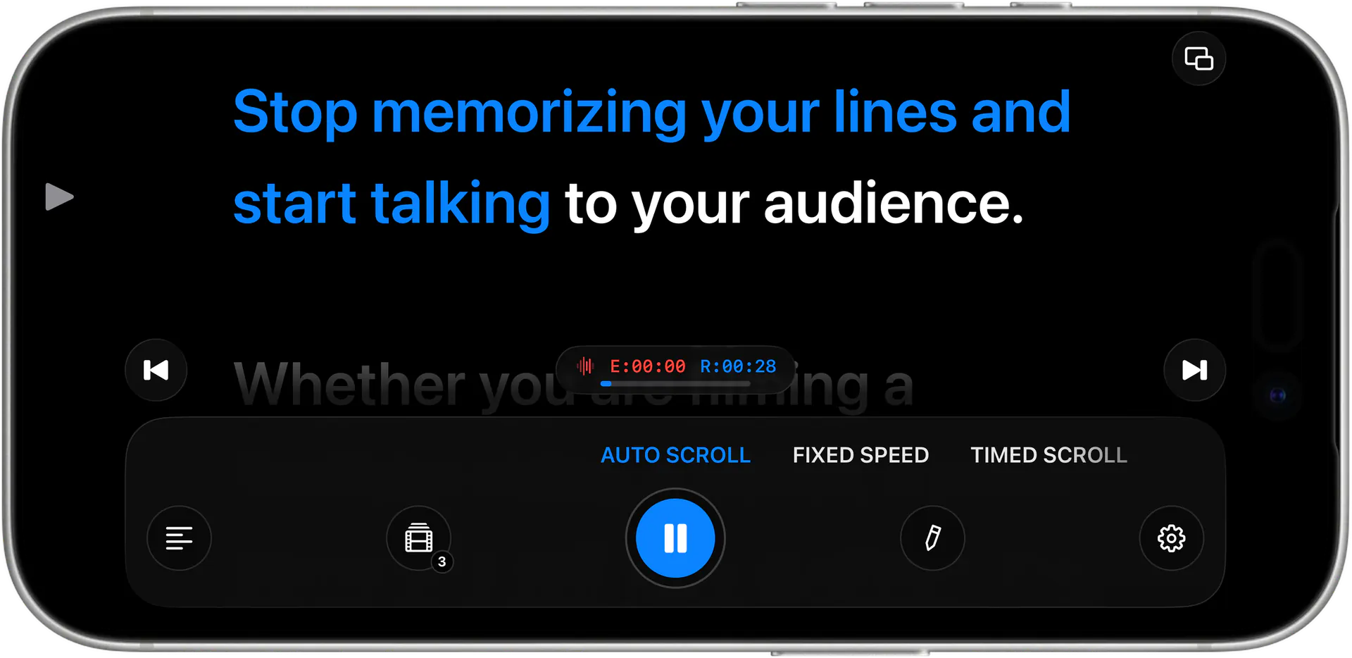 Voice scrolling on iPhone in landscape, the words already read in blue
