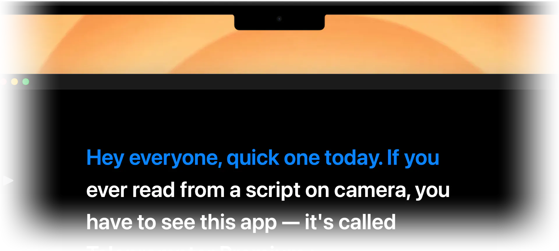 Teleprompter Premium+ on a MacBook: the script follows the reader's voice and highlights what has been read