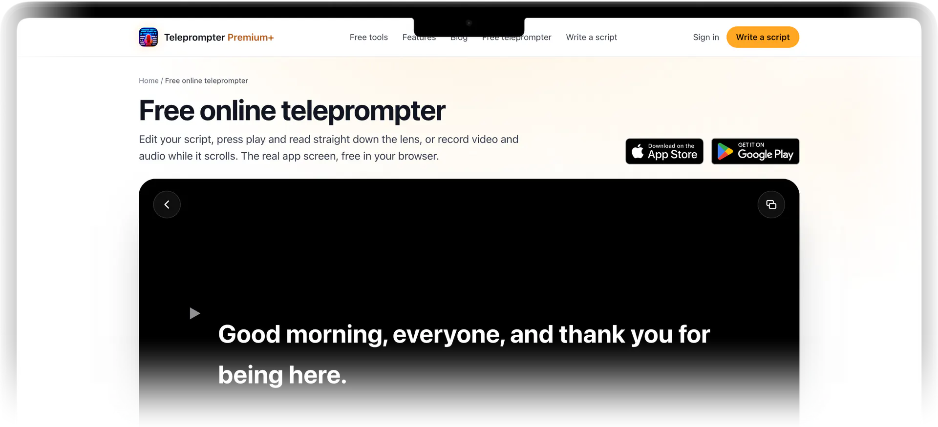 The free online teleprompter on this site, with speed, clocks and timed scroll